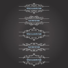 Vintage calligraphic frames and borders set on chalkboard.