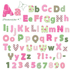 Cute textile font. Patterns included under clipping mask.