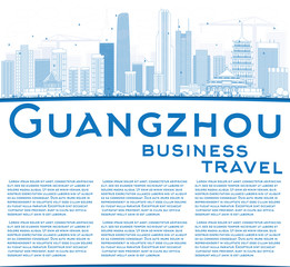 Outline Guangzhou Skyline with Blue Buildings and Copy Space.