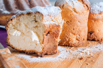 Easter cake with icing sugar and raisins