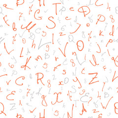 hand drawn letters and numbers. school seamless pattern