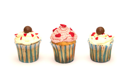 Birthday cupcake with butter cream isolated on white.