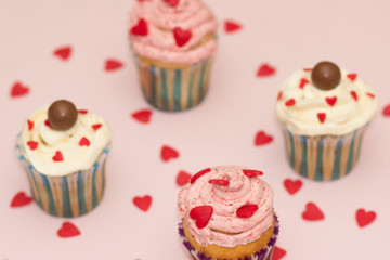 Cupcakes desert cream pink and white on pink background