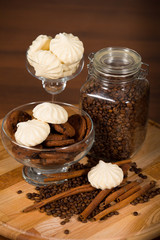 Chocolate cookies, marshmallows and coffee
