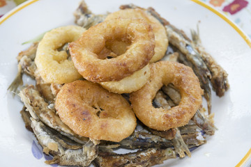 battered and fried rings of squid