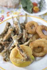 battered and fried rings of squid and anchovies