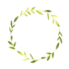 round wreath with watercolor green leaves and branches