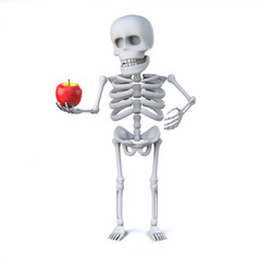 3d Skeleton has brought an apple for teacher