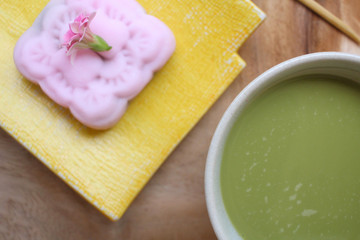 Mochi with green tea japanese dessert