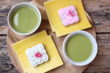 Mochi with green tea japanese dessert