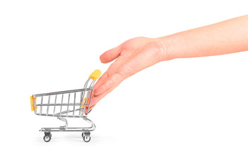Fototapeta premium hand pushing a wheelbarrow for products