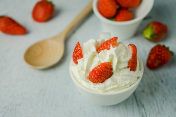 Dessert strawberries with whipped cream