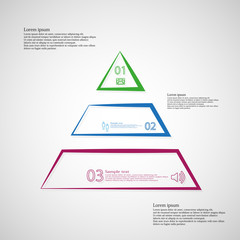 Triangle illustration template horizontally divided to three color contour elements