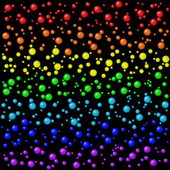 Colorful vivid bubbles balls in rainbow colors with highlights and flecks on black background (design element for decoration)