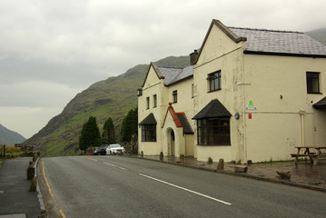 View of the mountain valley in Snowdonia National Park in Wales