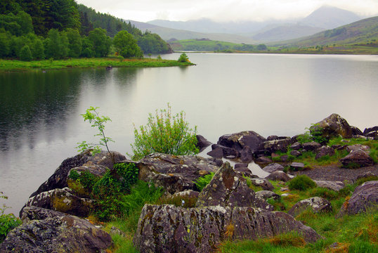View of the mountain valley in Snowdonia National Park in Wales
