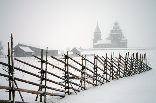 KARELIA, KIZHI, RUSSIA - January, 2016: North Russian wooden arc