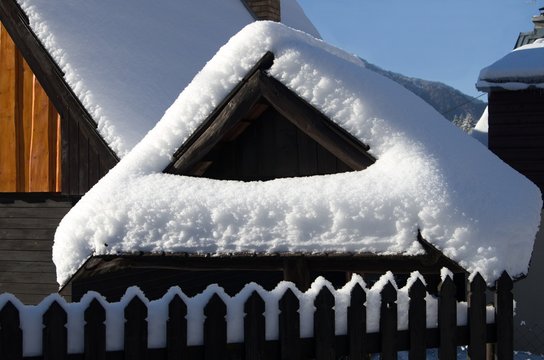 TERCHOVA, SLOVAKIA-January 16: Typical village wooden buildings in northern Slovakia in Zilina district. With its location is a tourist center of Mala Fatra Mountains and cultural area in Stefanova