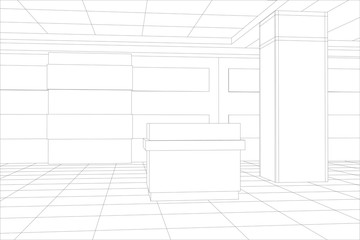 Interior office outlined. Tracing illustration of 3d