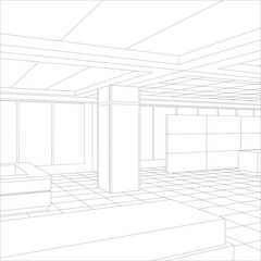 Interior office outlined. Tracing illustration of 3d