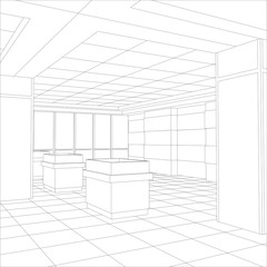 Interior office outlined. Tracing illustration of 3d