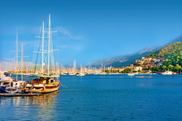 Fototapeta na wymiar Sailing yachts in Fethiye Turkey