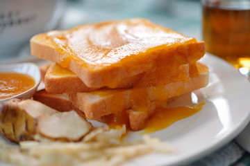 Breakfast toast with jam Helianthus tuberosus