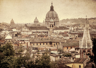 Panoramic view of Rome. Retro toned photo.
