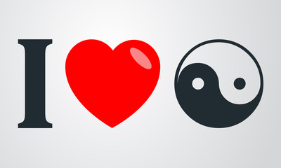 Icono plano i love yin yang en fondo degradado