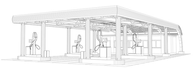 Gas station wire-frame line vector