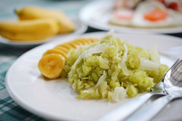 shredded rice grain with Coconut Flesh and Banana thaifood