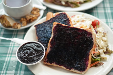Mulberry jam breakfast bread.