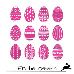 Set Ostereier - pink weiße Farbtöne - österliche Motive und Ornamente mit Ostergruß und niedlichem Hasen - easter eggs - pink white shades - motives and ornaments and lovely bunny