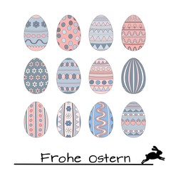 Set Bunte Ostereier - blau rosa Farbtöne - für Kleinkinder - Motive Ornamente mehrfarbig mit Ostergruß - Set Colorful Easter eggs - blue pink multicolored with Easter Greeting