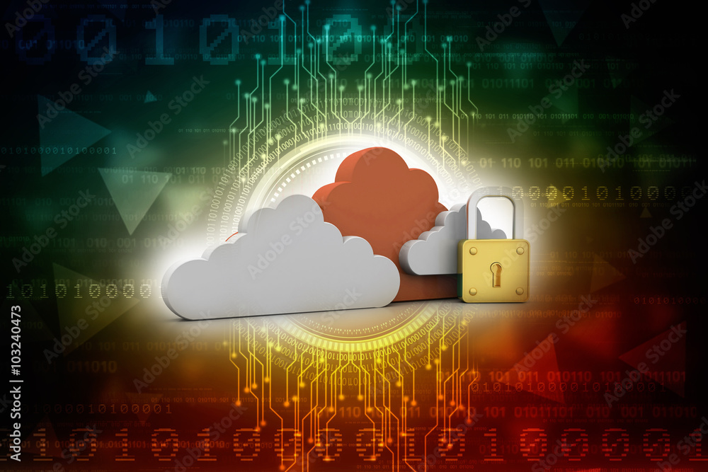 Poster 3d rendering Cloud computing, security