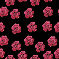 Hand drawn seamless floral pattern. Watercolor roses on a black background. Can use them for prints, textile, baby decoration, cards, wrapping.