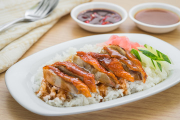 Roasted duck with gravy and rice