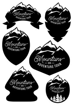 set vector retro badge templates with mountains and forests