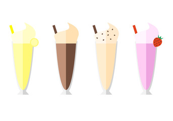 Milkshake. Set of flat icons.