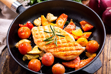 fried chicken breast with vegetables