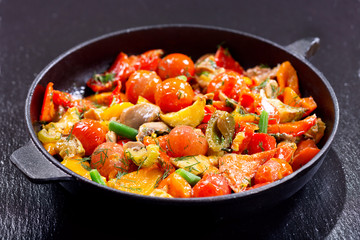 roasted vegetables in a pan
