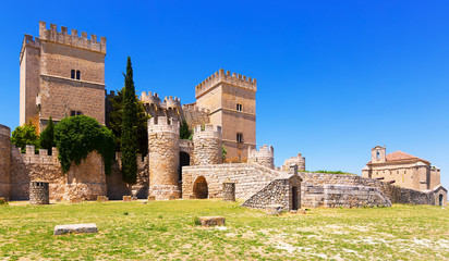 Fototapeta na wymiar Medieval castle of Ampudia in sunny summer day