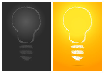 Idea and solution concept. Business creative poster with bright bulb. 