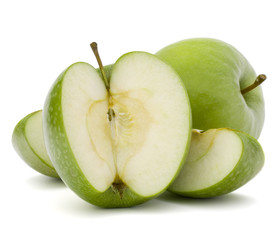 Green sliced apple isolated on white background cutout