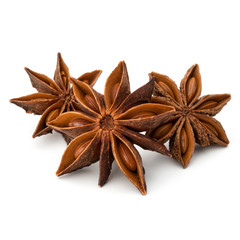 Star anise spice fruits and seeds isolated on white background c