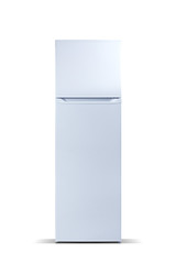 White refrigerator isolated on white. Fridge freezer