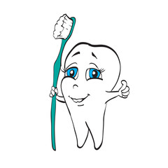 tooth and toothbrush funny comics cartoon character logo dentist