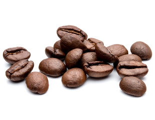 roasted coffee beans isolated in white background cutout