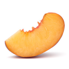 Nectarine fruit slice isolated on white background close up