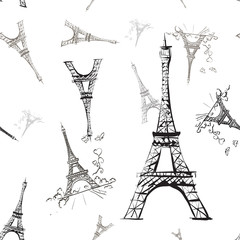 seamless texture tour Eiffel romantic vector illustration heart